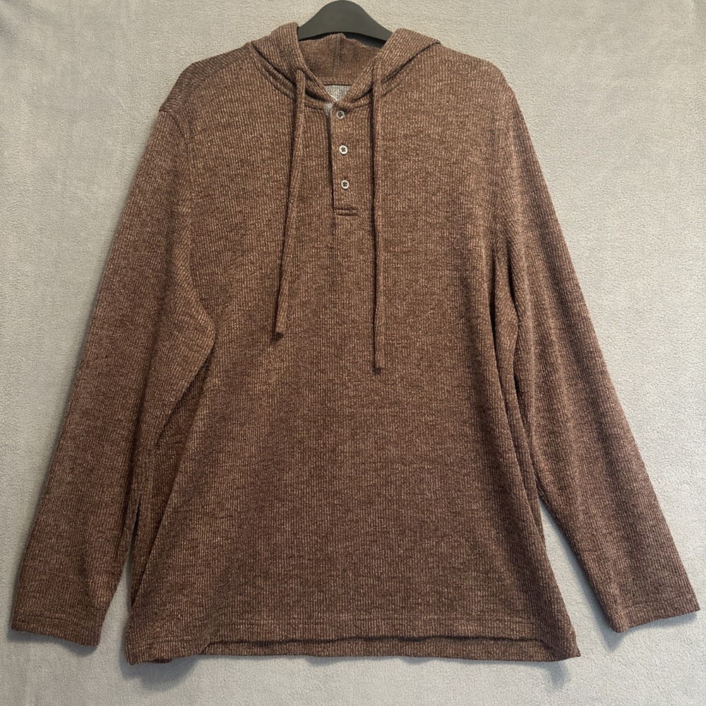 Carbon 2 Cobalt Henley Hoodie Mens L Brown Aloft Boucle Rib-Knit Pullover 144596